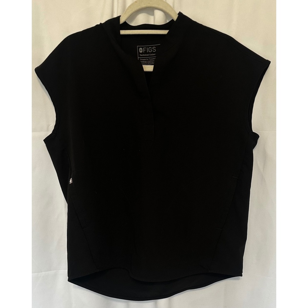 Figs Technical Collection Black Sleeveless Scrub Top XS Mandarin Collar Pockets